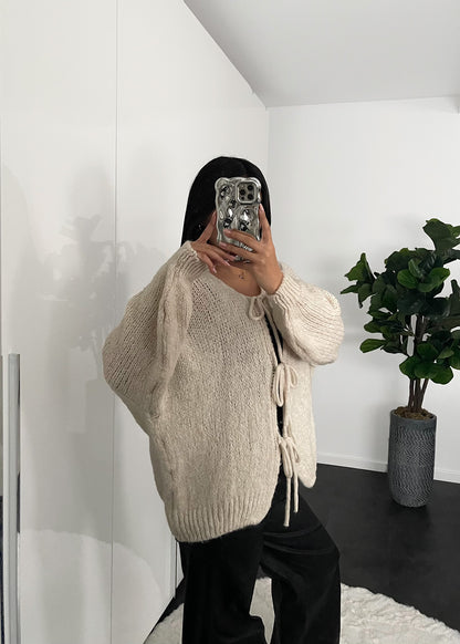 Cardigan mit Schleifen - Beige