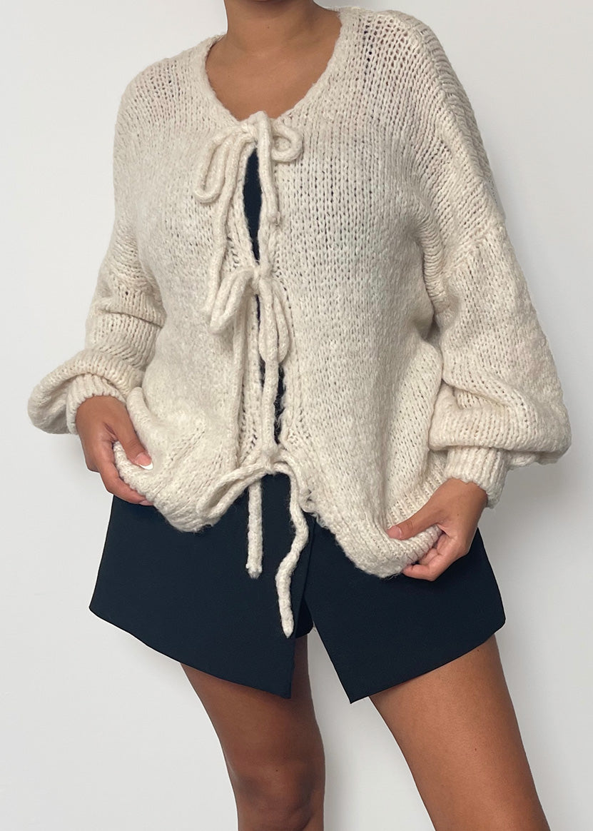 Cardigan mit Schleifen - Beige