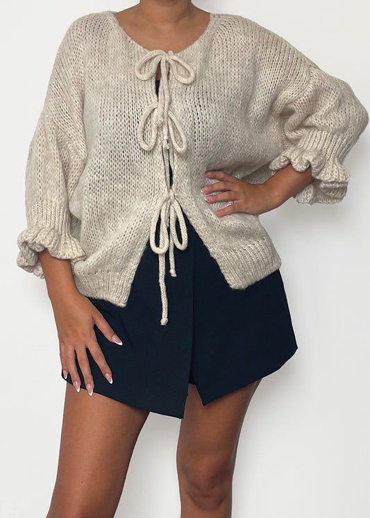 Cardigan mit geriffelten Ärmeln - Beige