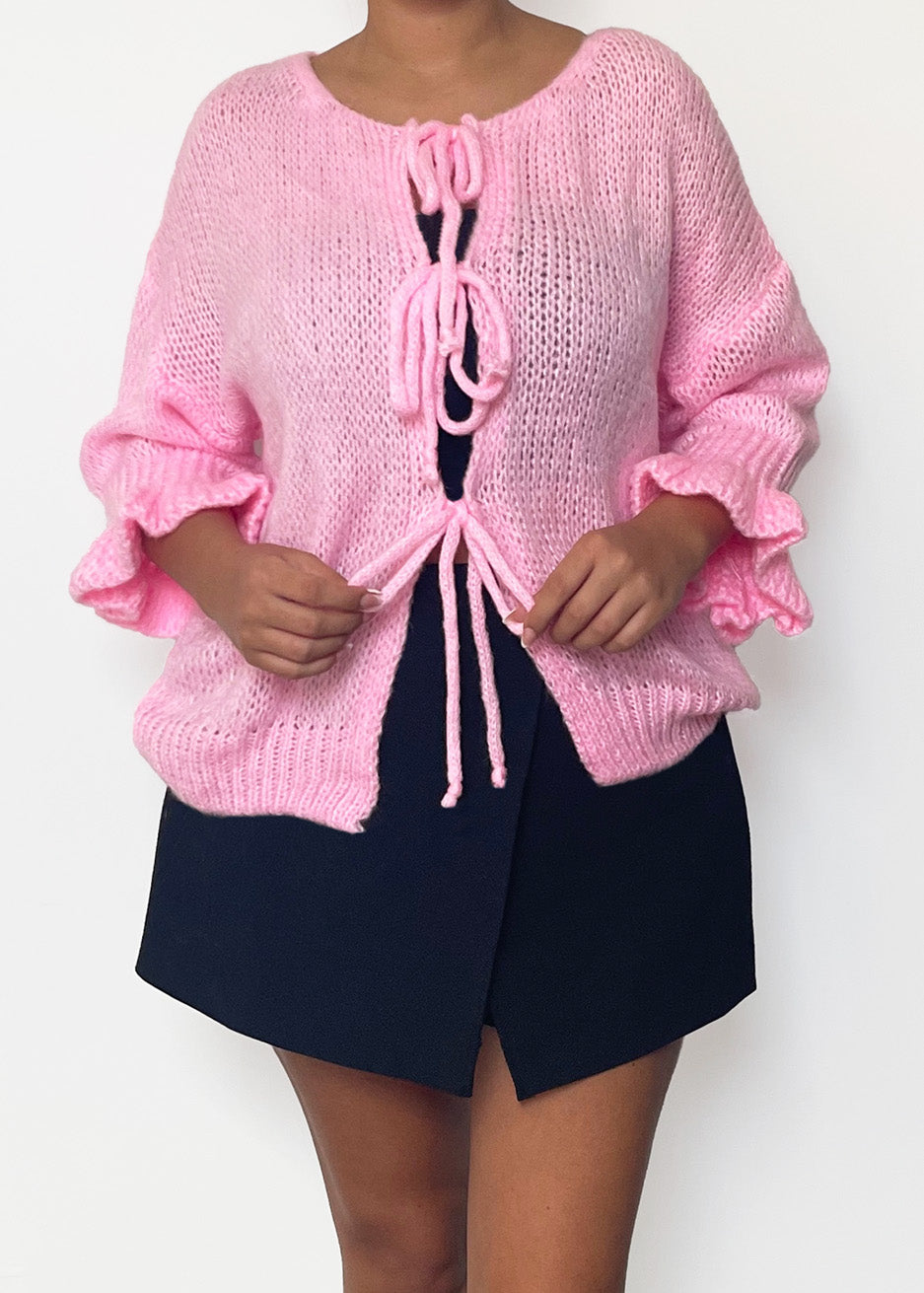 Cardigan mit geriffelten Ärmeln - Rosa