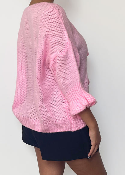 Cardigan mit geriffelten Ärmeln - Rosa