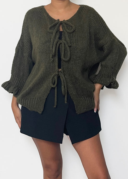 Cardigan mit geriffelten Ärmeln - Khaki