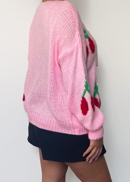 Cardigan mit Kirschmuster - Rosa